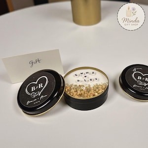 Candela di soia personalizzata con nome • Bomboniera per matrimonio personalizzata • Candela con fiori secchi • Ricordo per addio al nubilato • Bomboniera per baby shower