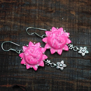 Pink Turquoise Gemstone Beautiful Sun Prong Earring 925 Sterling Silver Plated Handmade Earrings Prong Earring Personalized Earrings For Her