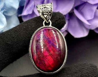 Red Fire Labradorit Edelstein Anhänger Handgemachte Anhänger Healing Schmuck Cabochon Schmuck Edelstein Schmuck Schöne Schmuck Jahrestag Geschenk