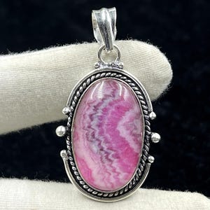 Beautiful Pink Lace Agate Gemstone Chain Pendant 925 Sterling Silver Plated Pendant Handmade Jewelry Vintage Pendant Personalized Gifts