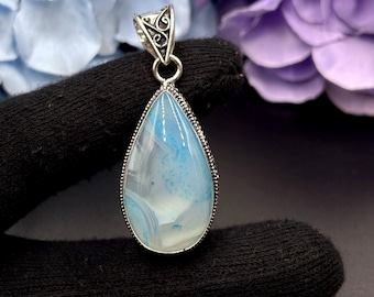 Blaue Spitze Achat Edelstein Anhänger Handgemachte Anhänger Healing Schmuck Cabochon Schmuck Edelstein Schmuck Halskette Jahrestag Geschenk