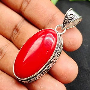 Red Coral Gemstone Handmade Jewelry 92.5 Sterling Silver Plated Jewelry Ready To Wear Attractive Pendant For Personalized Gift Wedding Gifts