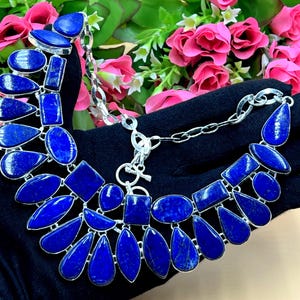Natural Lapis Lazuli Gemstone 925 Sterling Silver  Necklace Handmade Necklace Healing Jewelry Gemstone Necklace Cabochon Jewelry For Gifts