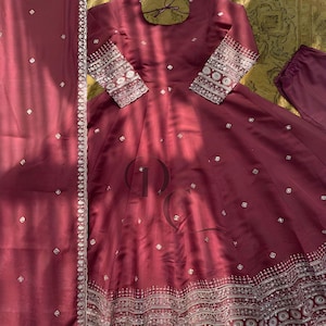 Party Wear Indian Designer Maroon Anarkali Gown With Dupatta For Girls And Women Custom Wedding  Stiched Anarkali Gown  Embroidered Thread