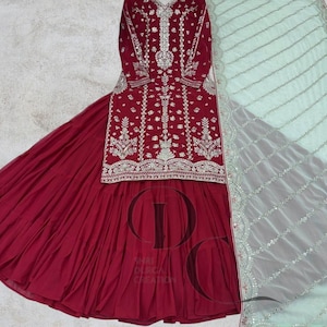 Maroon Georgette Embroidered Salwar Kameez: Sequence Work Party Dress