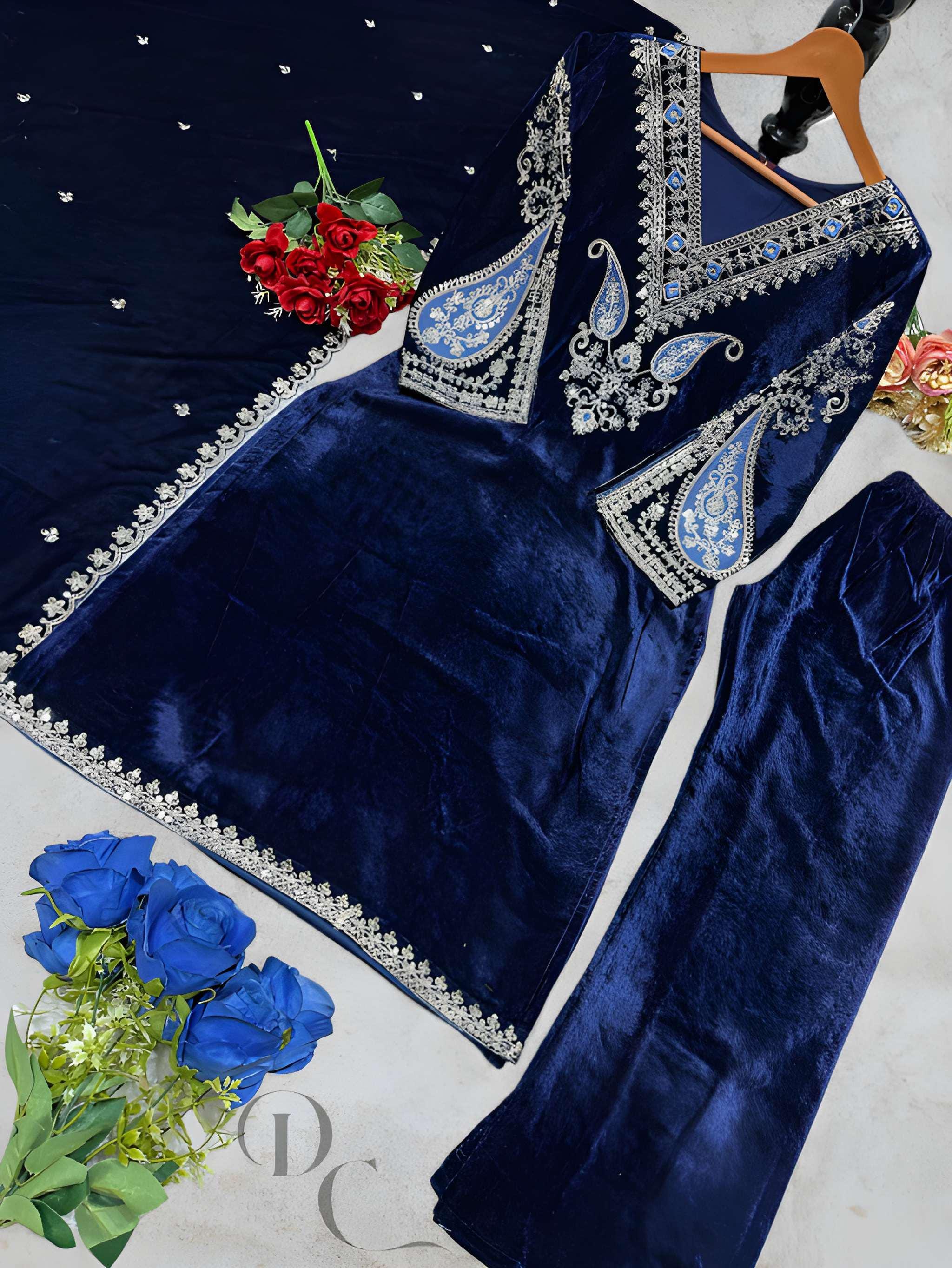green emerald velvet dress Crystal Khaadi Net main image 1