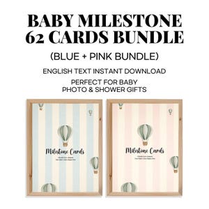 Baby Milestone Cards Bundle – 62 Minimal Printable Cards (Blue + Pink Set) | English Text | Baby Shower Gift | Instant Download