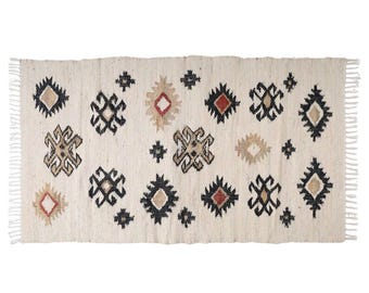 Hand Woven Jute Cotton Rug, Diamond Pattern, Boho Modern Style
