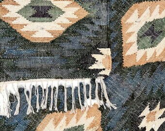 Hand Woven Jute Cotton Rug, Bohemian Moroccan Diamond Design