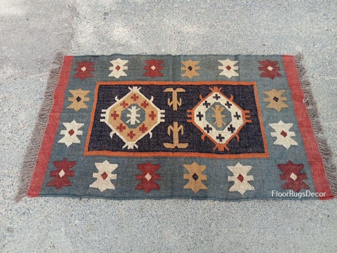 Kilim Rugs Border Geometric Black Border Kilim Rug-handmade-wool Jute Dhurrie, Motifs ...