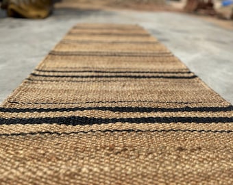 Handwoven Hemp Jute Runner, Striped Handmade Tufted Hemp Area Rug Hemp Jute Runner Rug hand loomed Rug, Custom Size Runner Is Available
