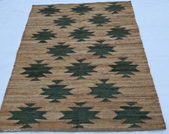 Alfombra oriental de yute y cáñamo beige - Dhurrie de yute tejida a mano - Alfombra bohemia de sisal para cocina, comedor y pasillo - Fabricada por FloorRugsDecor - Personalizada