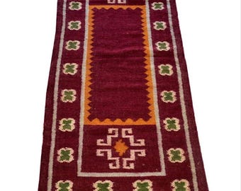 Handwoven Wool Jute Stair Runner Rug | Vintage Aztec Kilim Bohemian Dhurrie For Entryway