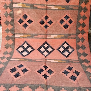 9x12 Ft Area Kilim Rug, Handwoven, Wool and Jute Rug Handmade, Kilim Dhurrie Rug, Boho Traditional Indian jute Custom Size Area rug