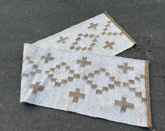 Handgewebter Hanf Jute Läufer | Rustikaler Bauernhaus Boho Flurteppich