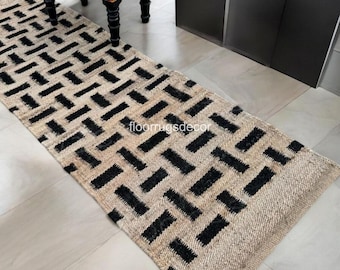 Handwoven Hemp Jute Runner – Natural Geometric Pattern Area Rug