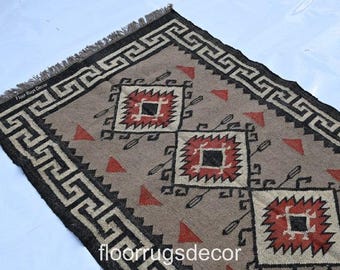 Handmade Wool Jute Rug, Vintage Geometric Livingroom Decor, Turkish Texture (30/70 Wool/Jute), Diamond Design Hallway, Kitchen For Entrayway