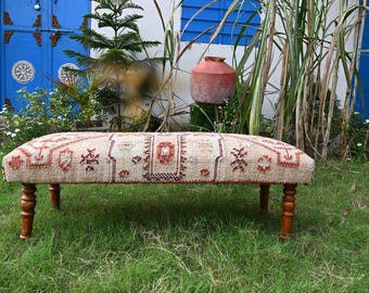 Home Decor Setting Cotton bench, handmade furniture, wood work bench, ottoman bench, floral rug bench, bench , sitting bench