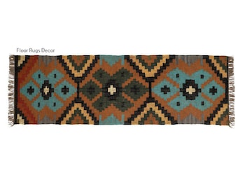 Multicolour Wool Jute Runner Rug – Handmade Boho Hallway Rug, Eco-Friendly Natural Fiber Runner for Entryway, Bedroom | 2x6 | 2x8 Feet