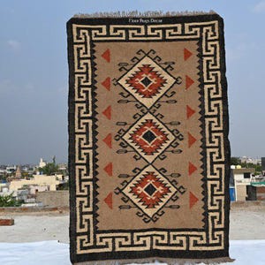 Handwoven - 8x10 Ft Vintage Wool Jute kilim Rugs, Handmade Kilim Dhurrie Rug, Indian Traditional Jute Area Rug, Custom Size Kilim Rug