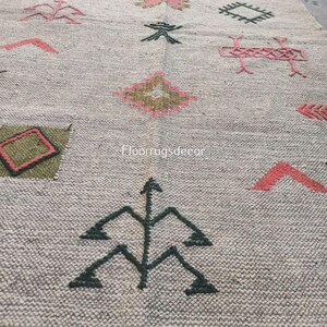 Vintage Geometric Kilim Rug, Handwoven Wool Jute Area Rug, Multicolor Indian Flatweave Dhurrie Wall Home Decor 3x5 Ft Rug, Hallway Boho Rug image 3