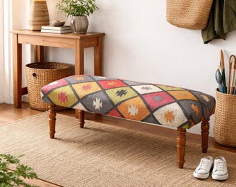 Gepolsterte Sitzbank - Handgefertigte Sitzbank - Kelim Teppich Sitzbank - Ottomane - Sitzbank - Kelimteppich - Sitzbank - Kelimteppich - Sitzbank - Kelimteppich - Sitzbank gewebt