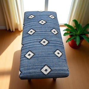 Kilim Rug Bench, Ottoman Upholstered Bench, Handmade Furniture, Footstool Bench, Aztec Bench, Farmhouse Decor, Entry Bench, BENCH 120