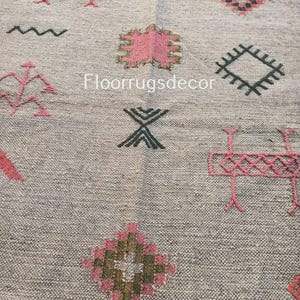 Vintage Geometric Kilim Rug, Handwoven Wool Jute Area Rug, Multicolor Indian Flatweave Dhurrie Wall Home Decor 3x5 Ft Rug, Hallway Boho Rug image 5