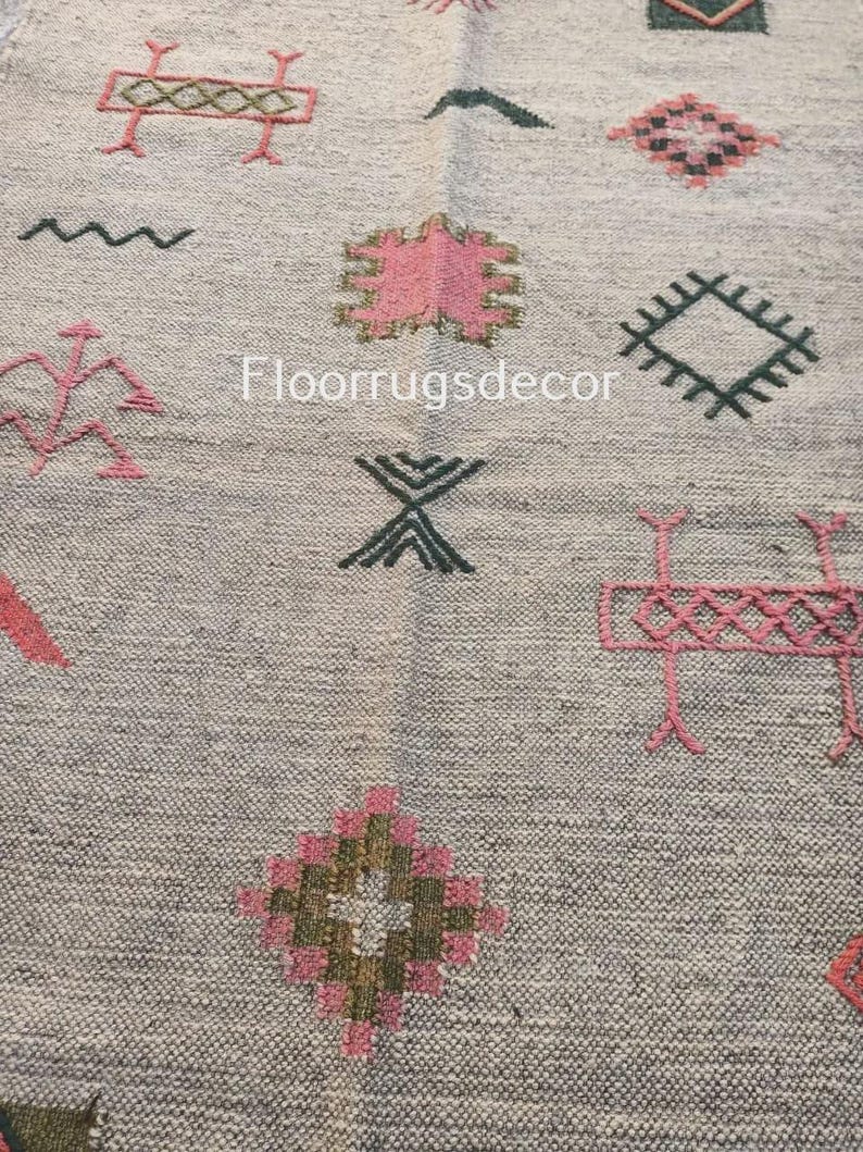 Vintage Geometric Kilim Rug, Handwoven Wool Jute Area Rug, Multicolor Indian Flatweave Dhurrie Wall Home Decor 3x5 Ft Rug, Hallway Boho Rug image 5