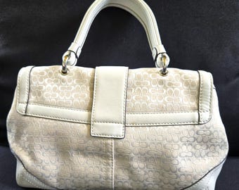 Coach Y2K Soho Handbag: Ivory Sigc Jacquard & White Leather Trim