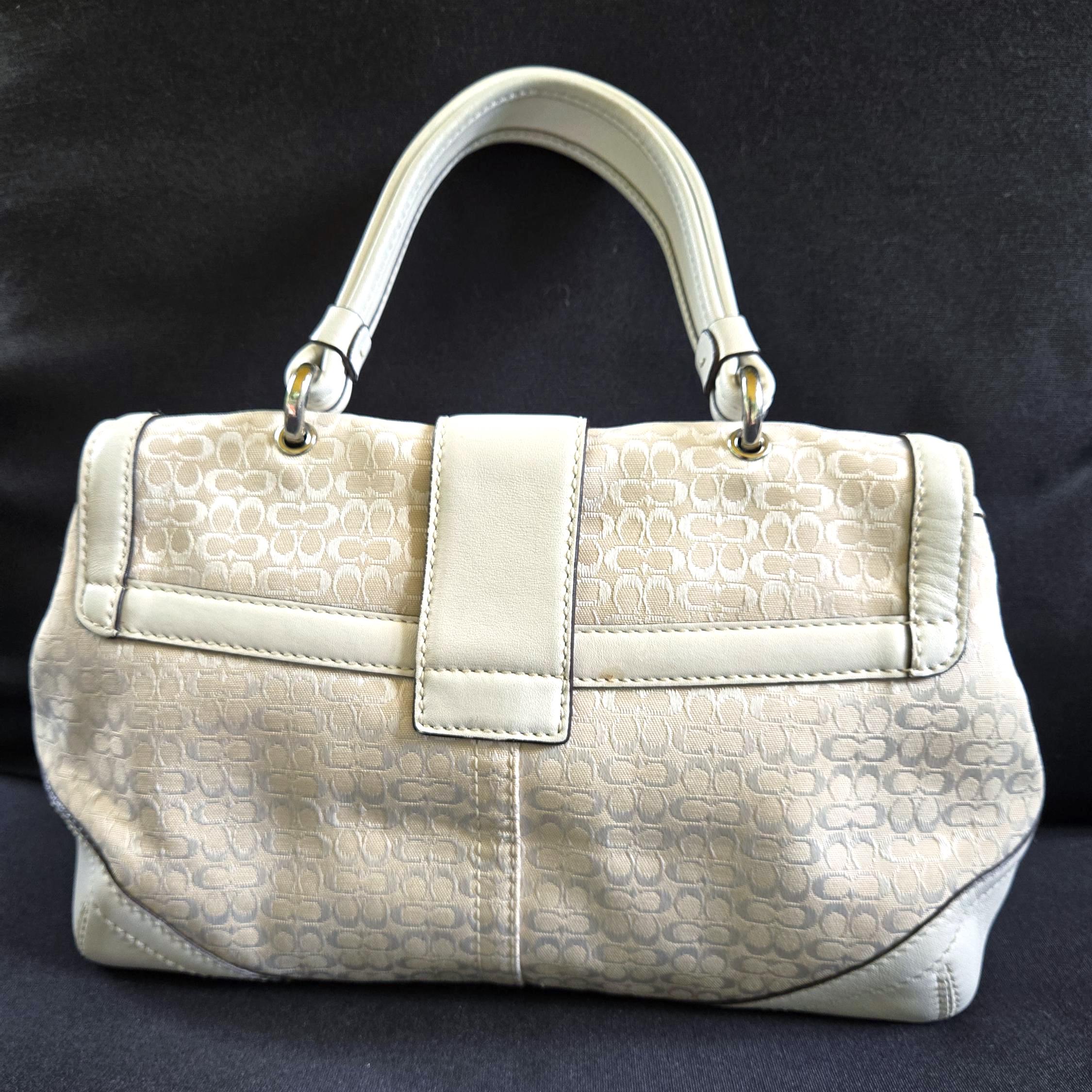 Coach Y2K Soho Handbag: Ivory Sigc Jacquard & White Leather Trim