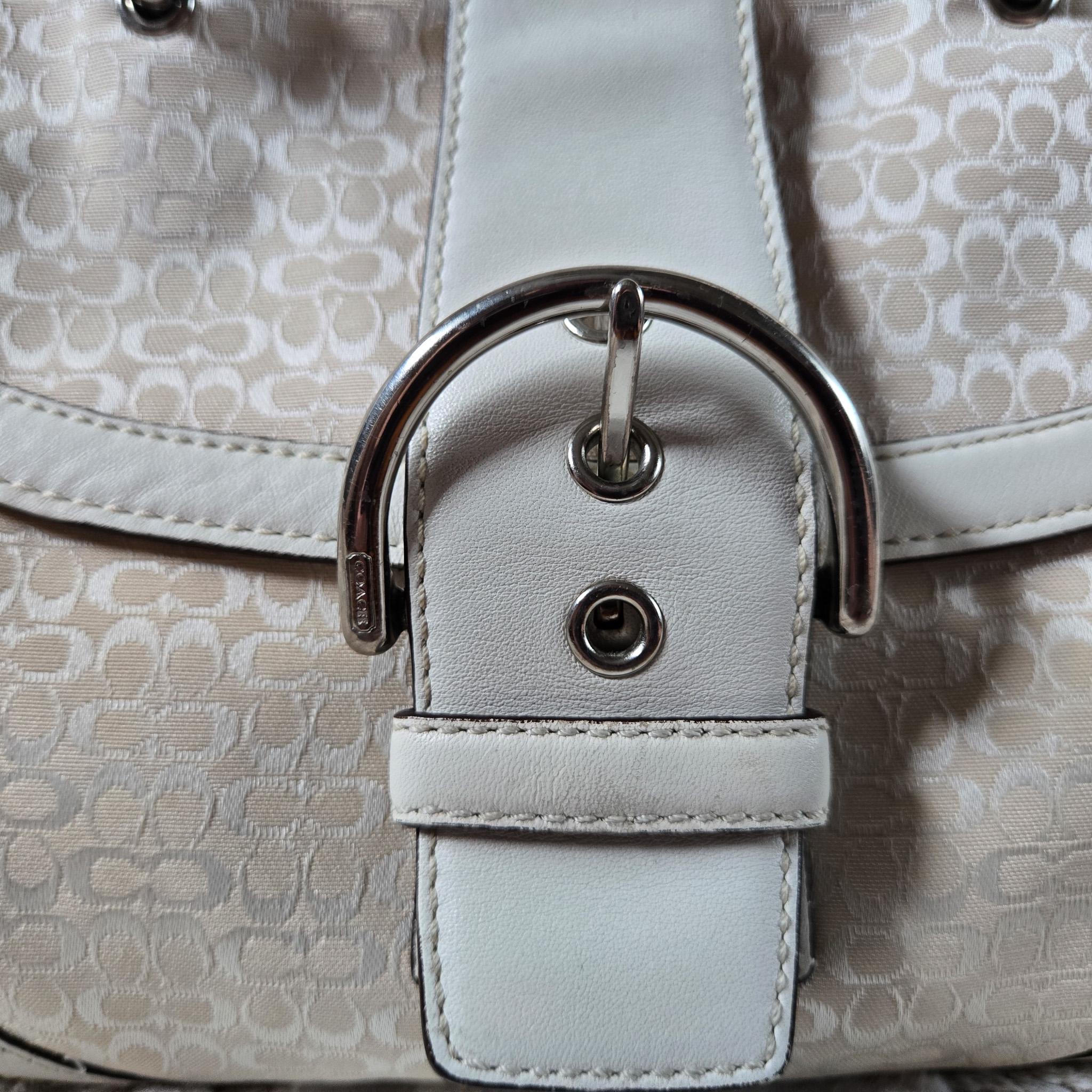 Coach Y2K Soho Handbag: Ivory Sigc Jacquard & White Leather Trim