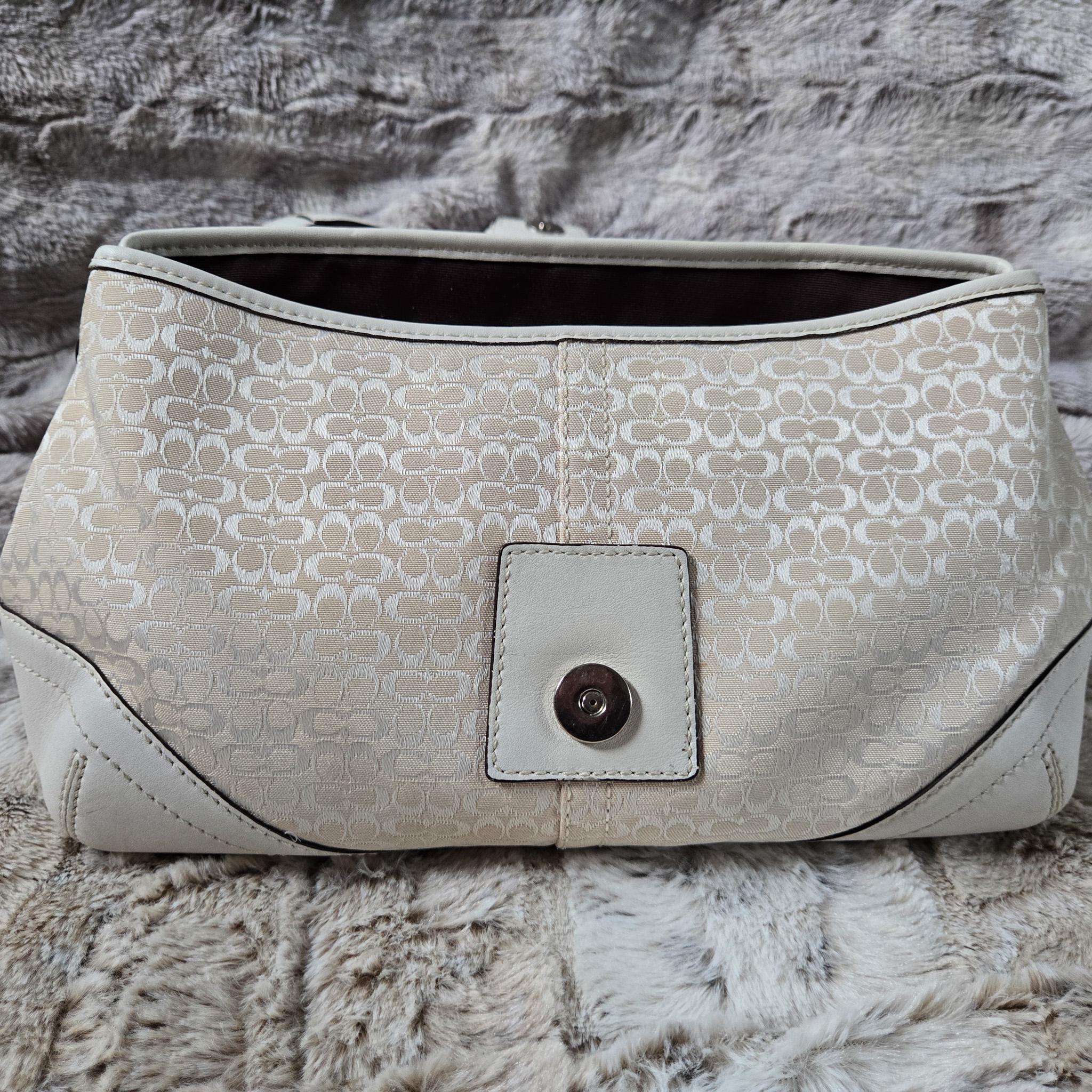 Coach Y2K Soho Handbag: Ivory Sigc Jacquard & White Leather Trim