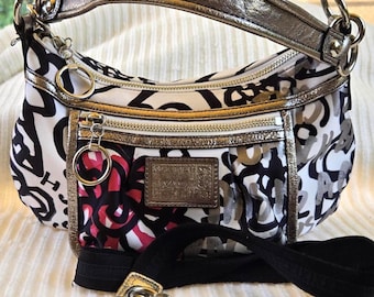 00's Vintage Silver and Purple Monogrammed Y2k Shoulder Bag Purse