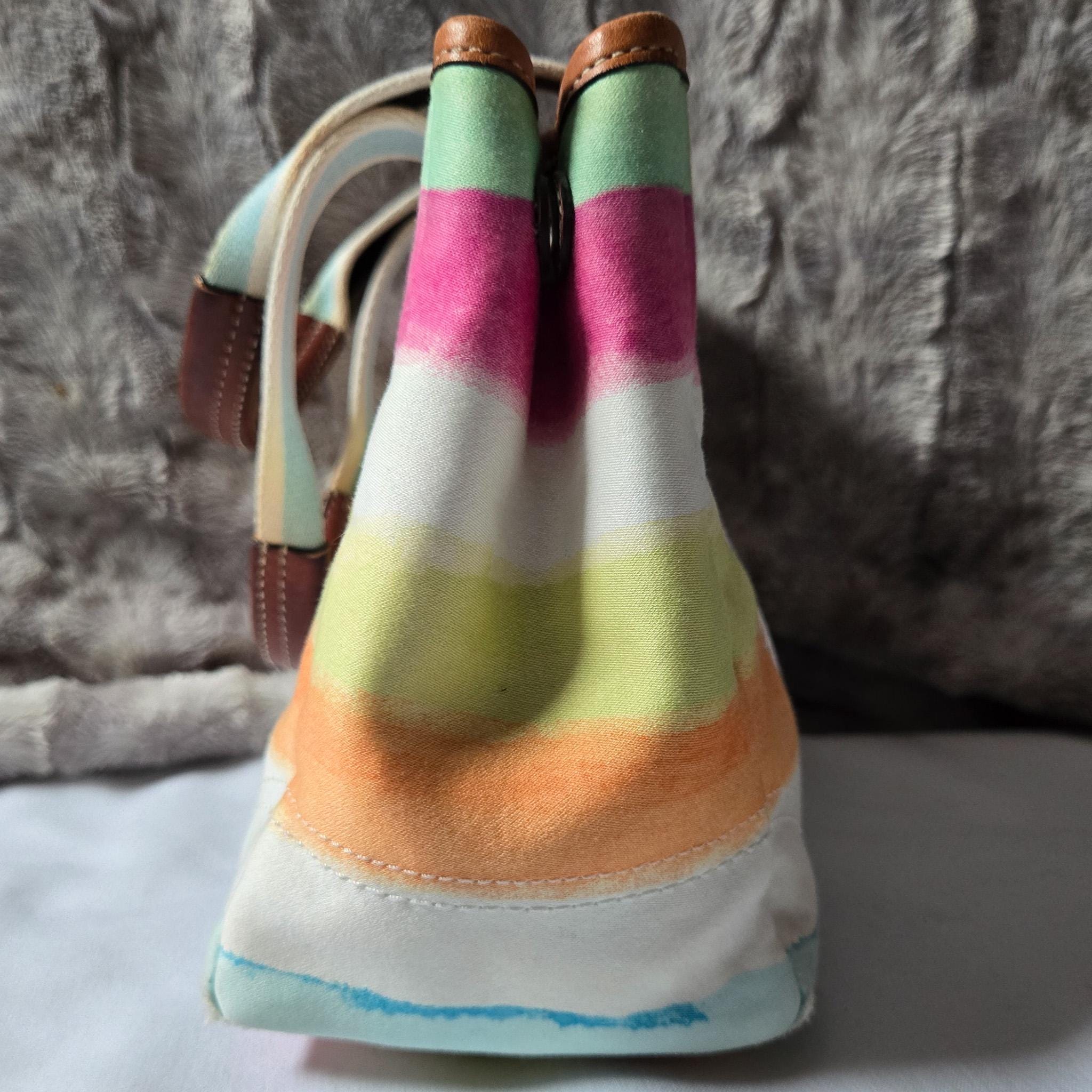 Y2K Vintage Coach Hampton Watercolor Rainbow Stripes Small Tote 