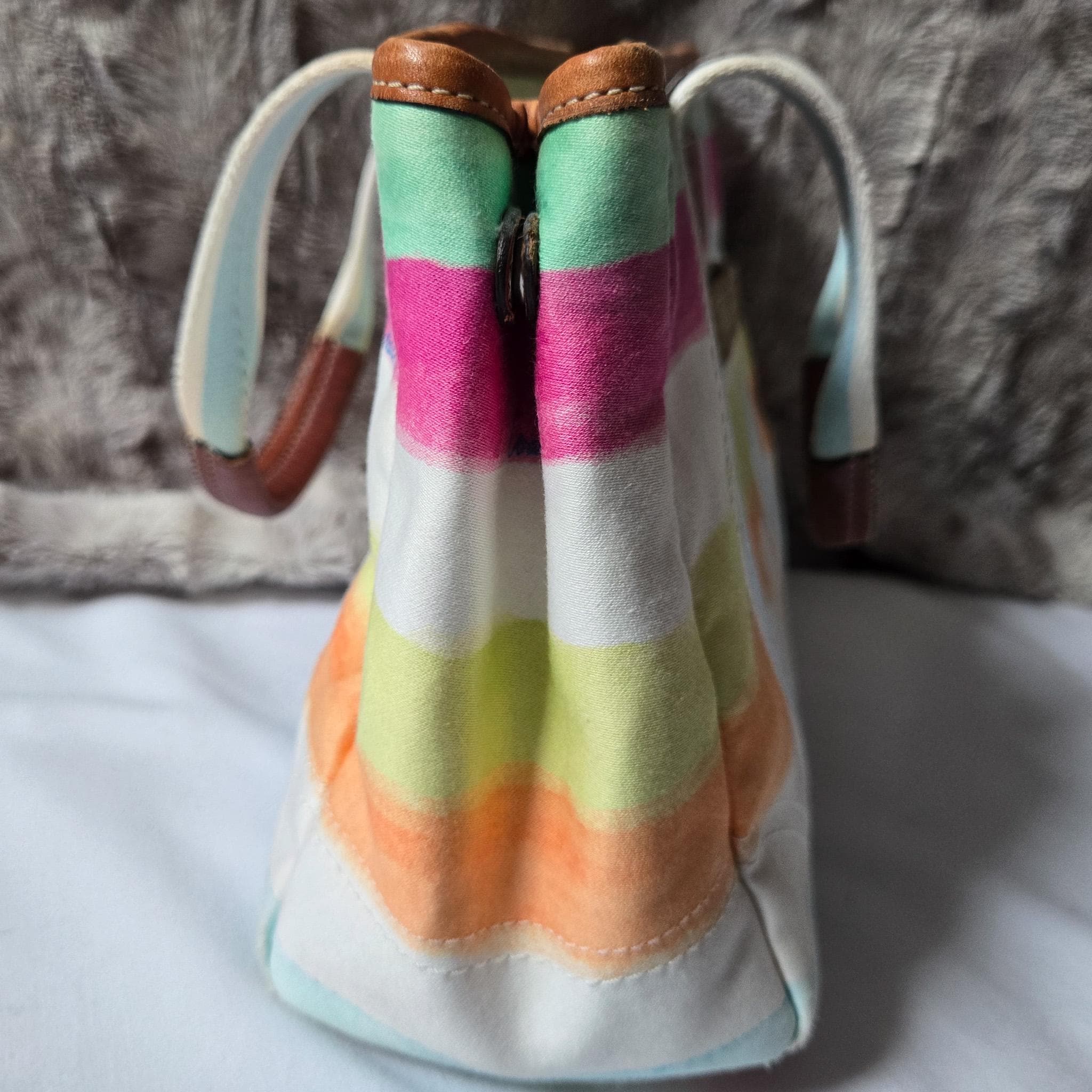 Y2K Vintage Coach Hampton Watercolor Rainbow Stripes Small Tote