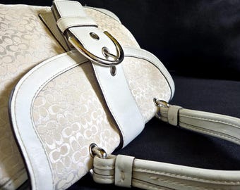 Coach Y2K Soho Handbag: Ivory Sigc Jacquard & White Leather Trim
