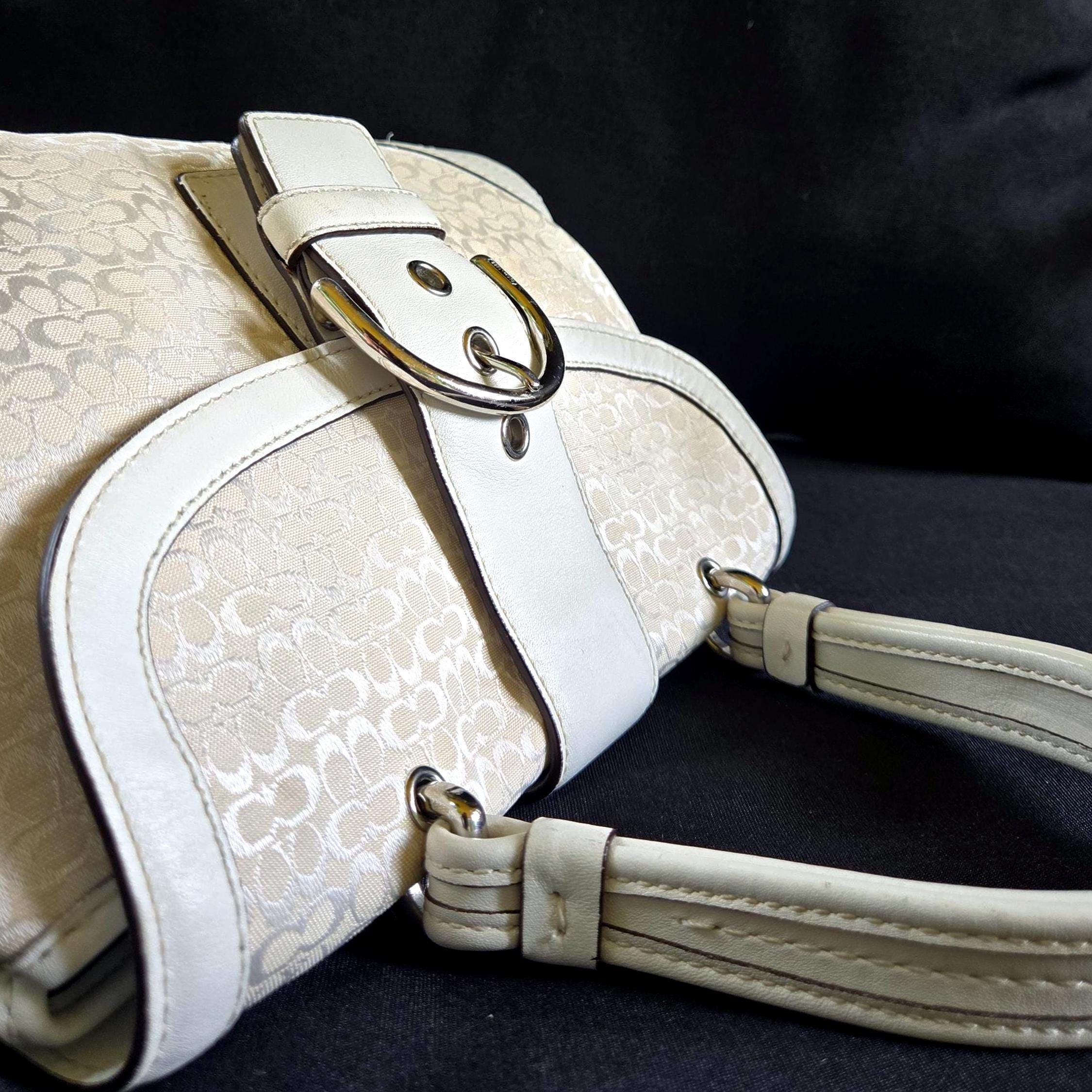 Coach Y2K Soho Handbag: Ivory Sigc Jacquard & White Leather Trim
