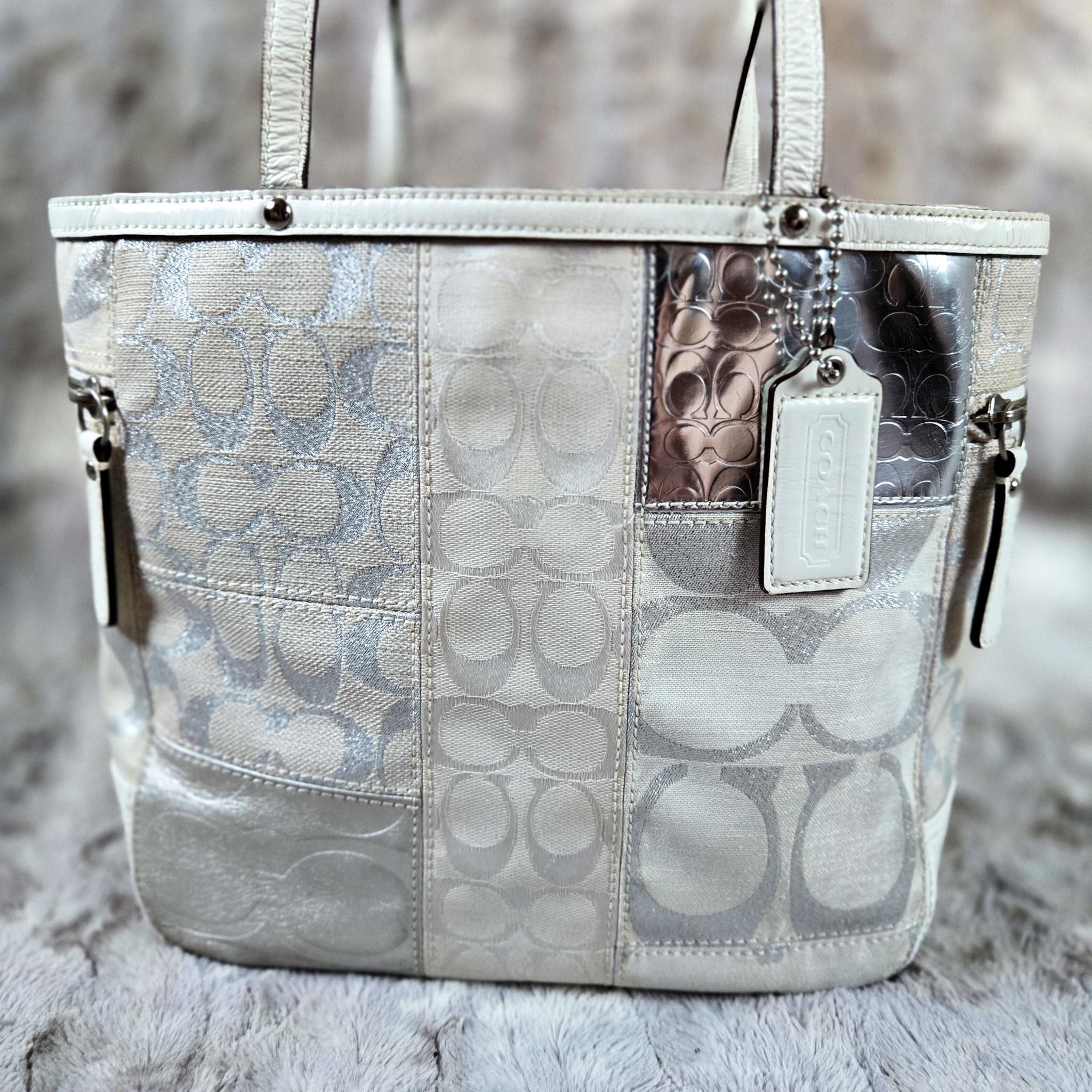 Vintage Y2K COACH Poppy Signature Patchwork Tote Bag 13498 | White