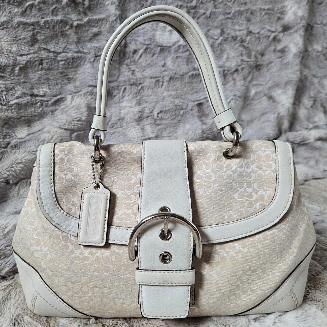 Coach Y2K Soho Handbag: Ivory Sigc Jacquard & White Leather Trim