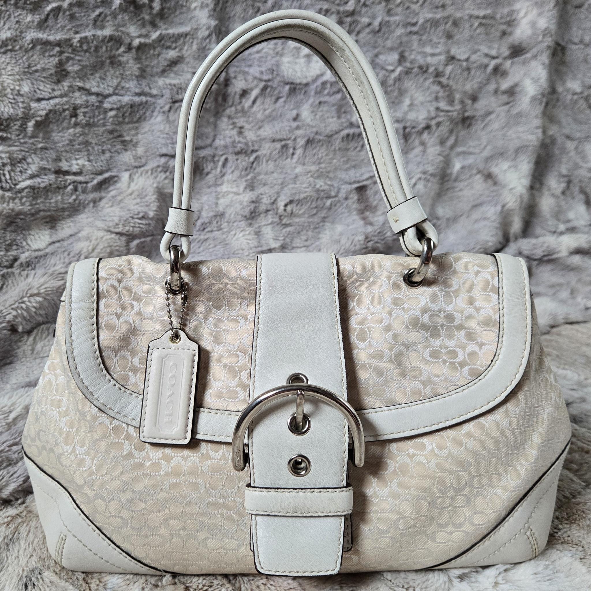 【良品】 coach y2k soho hand leather white Coach Y2K Soho Handbag: Ivory Sigc Jacquard & White Leather Trim