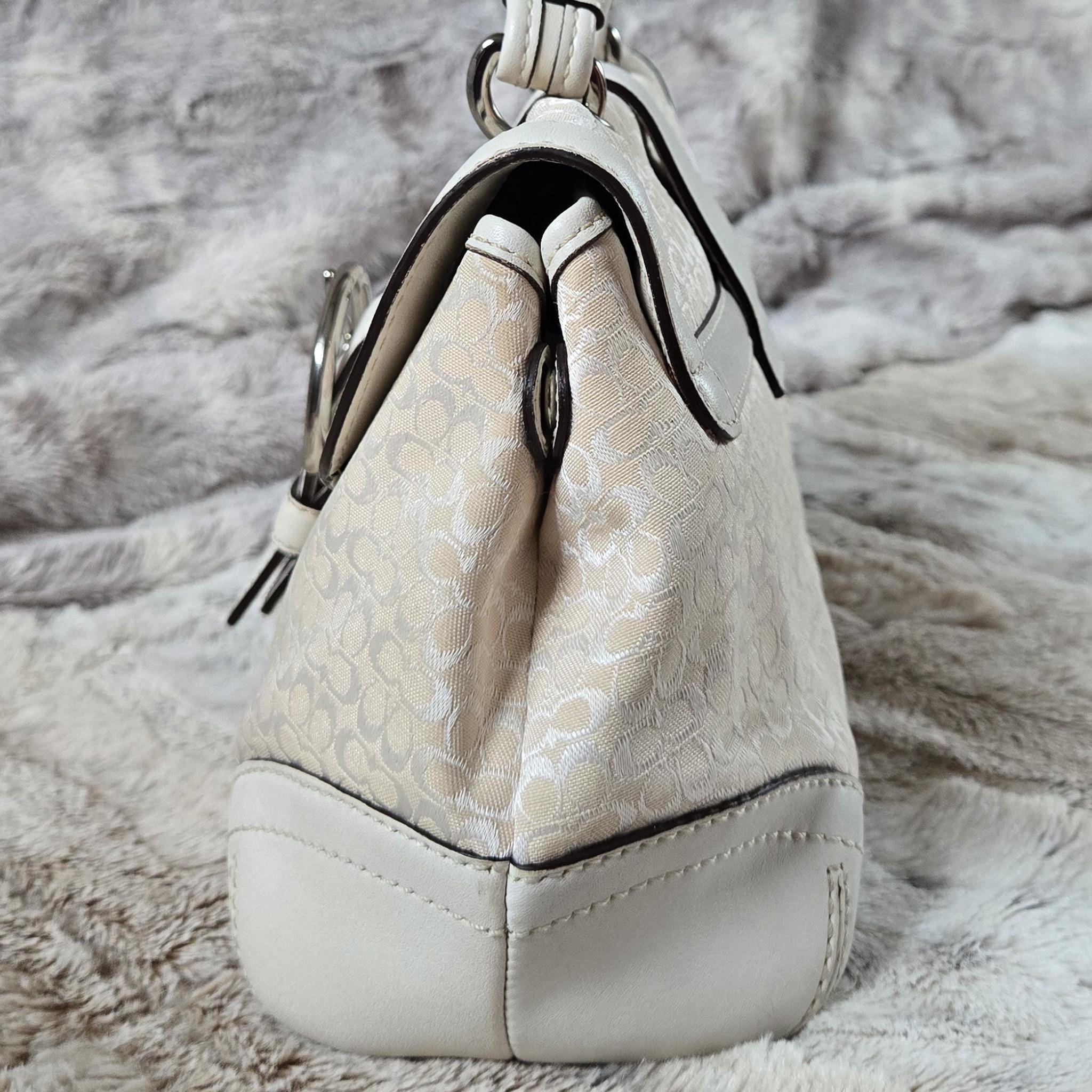 Coach Y2K Soho Handbag: Ivory Sigc Jacquard & White Leather Trim