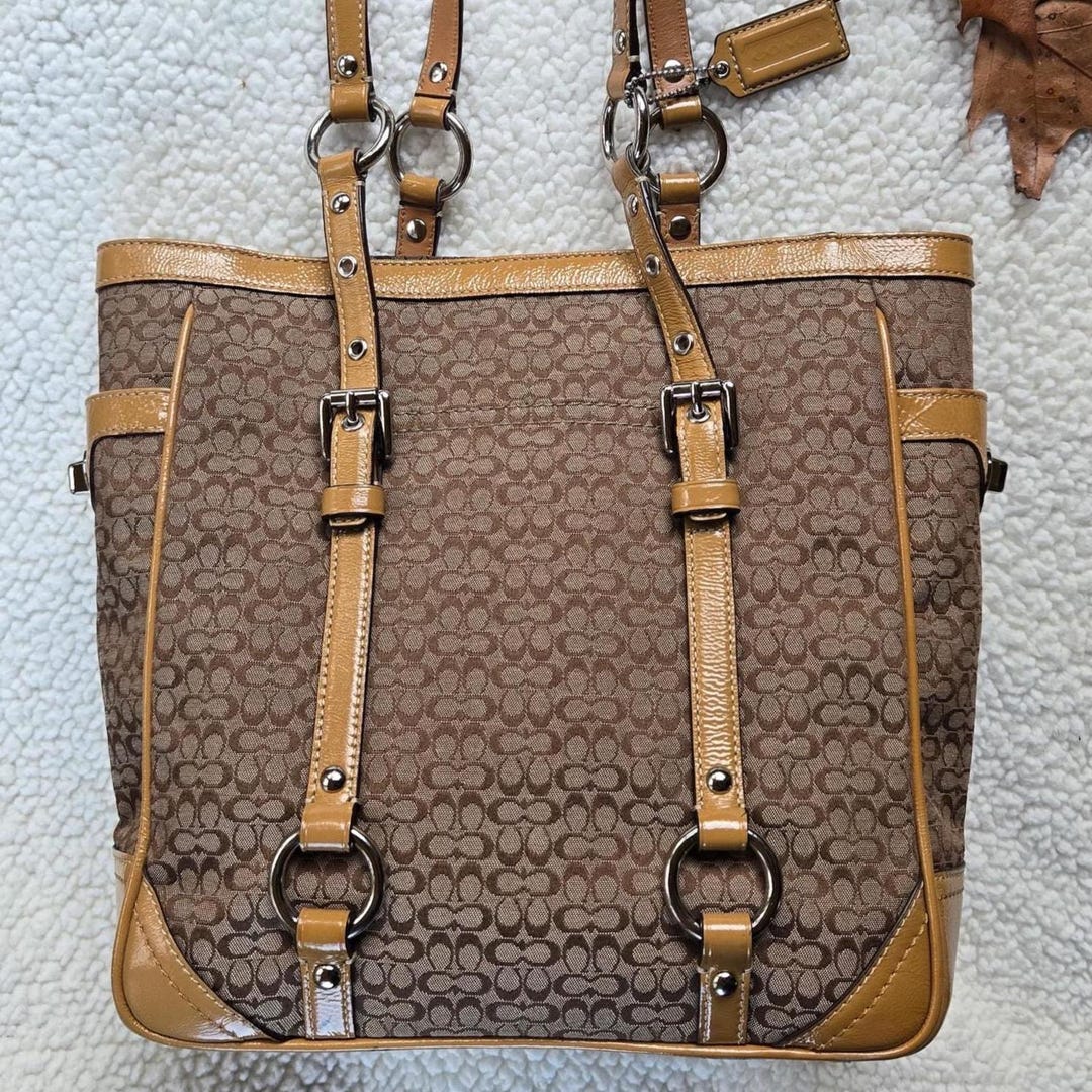 Vintage COACH Brown Sig C Jacquard Tote W/leather Trim & Turnlocks