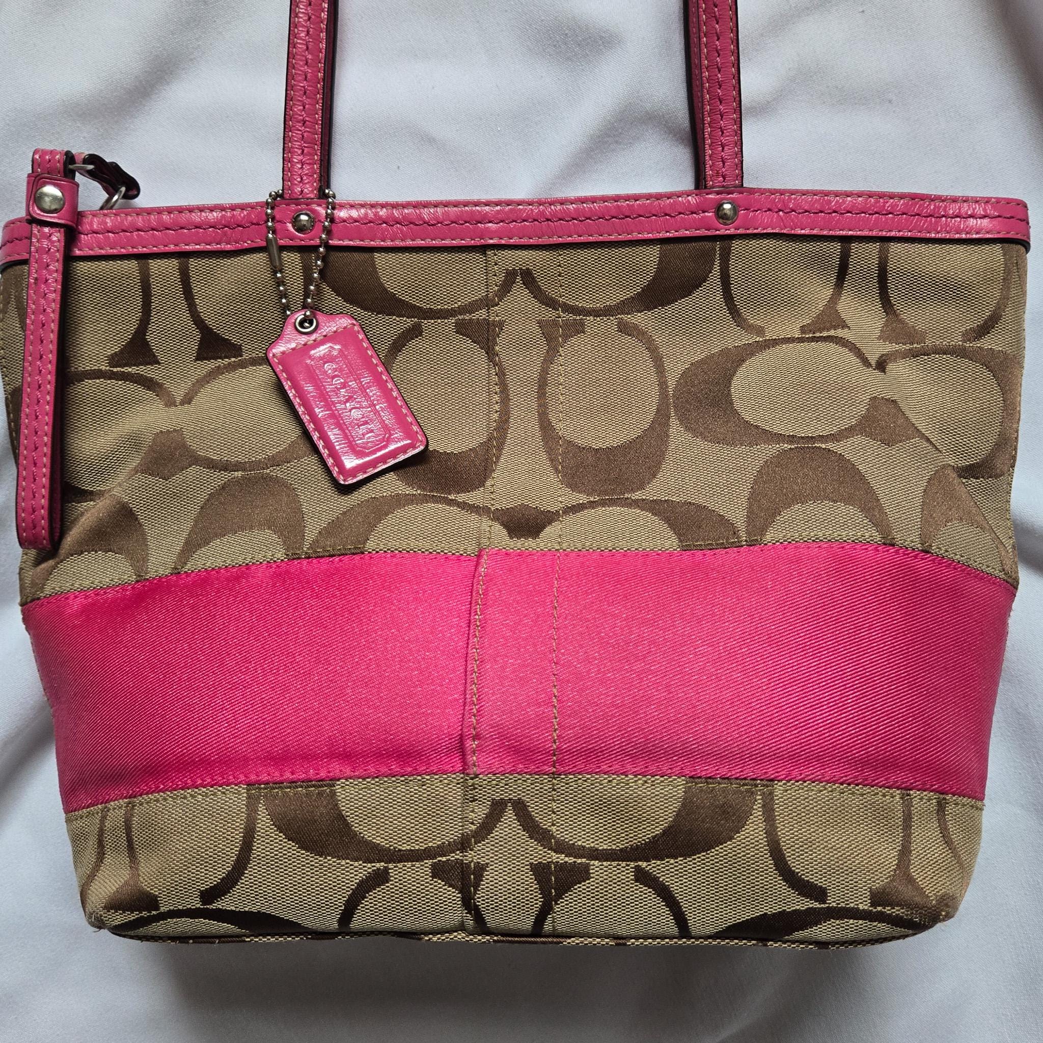 Coach Signature Stripe Tote Bag Y2K Vintage Purse Pink Original 