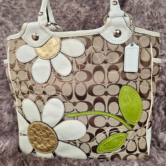 バッグ vintage coach Flower shoulderbag F14724 RARE!! Y2K COACH Signature Bleecker Daisy Tote | Jacquard Canvas