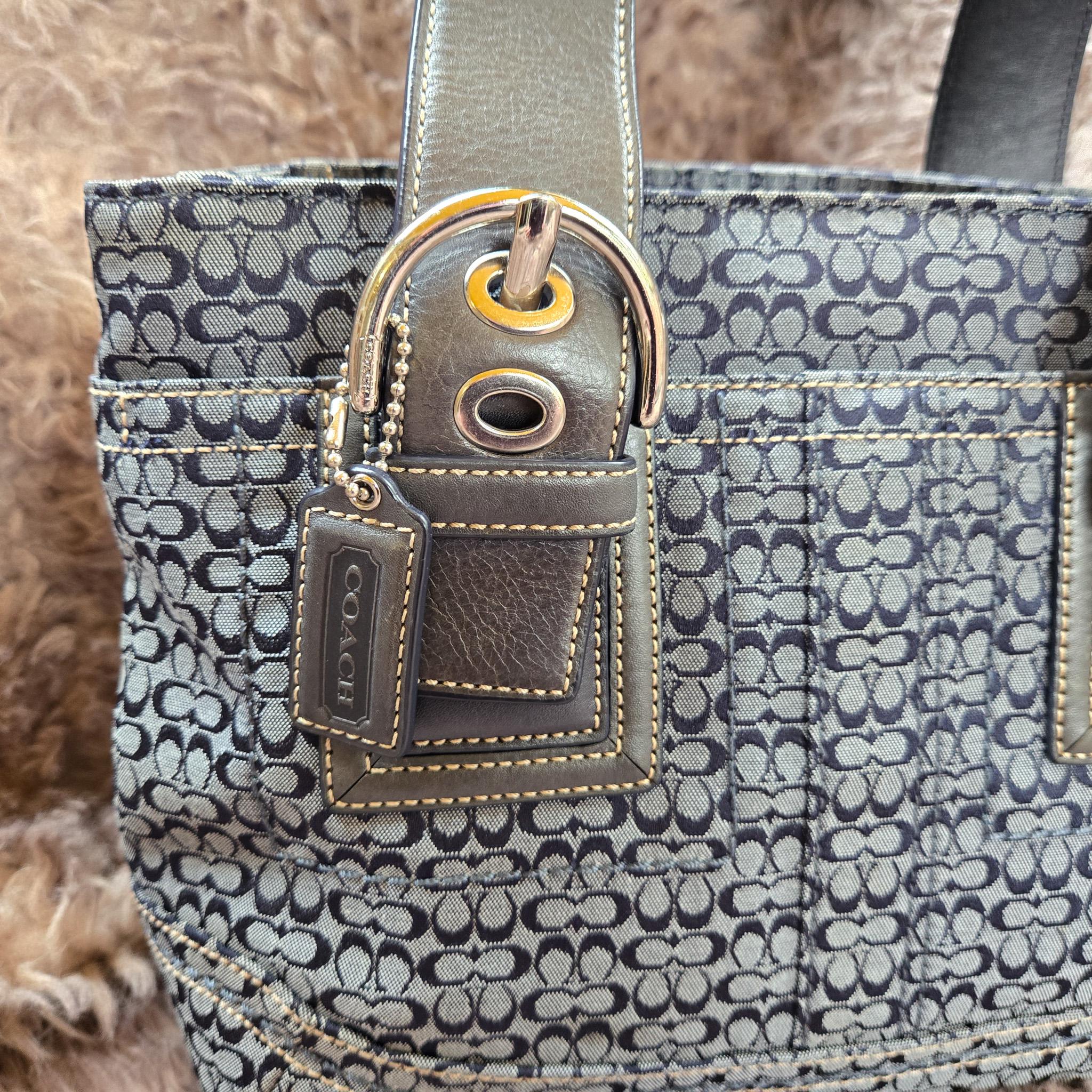 Coach Y2K Denim Blue Soho Sigc Jacquard Tote Bag W/leather Trim
