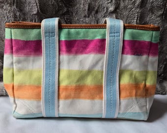 Y2K Vintage Coach Hampton Watercolor Rainbow Stripes Small Tote