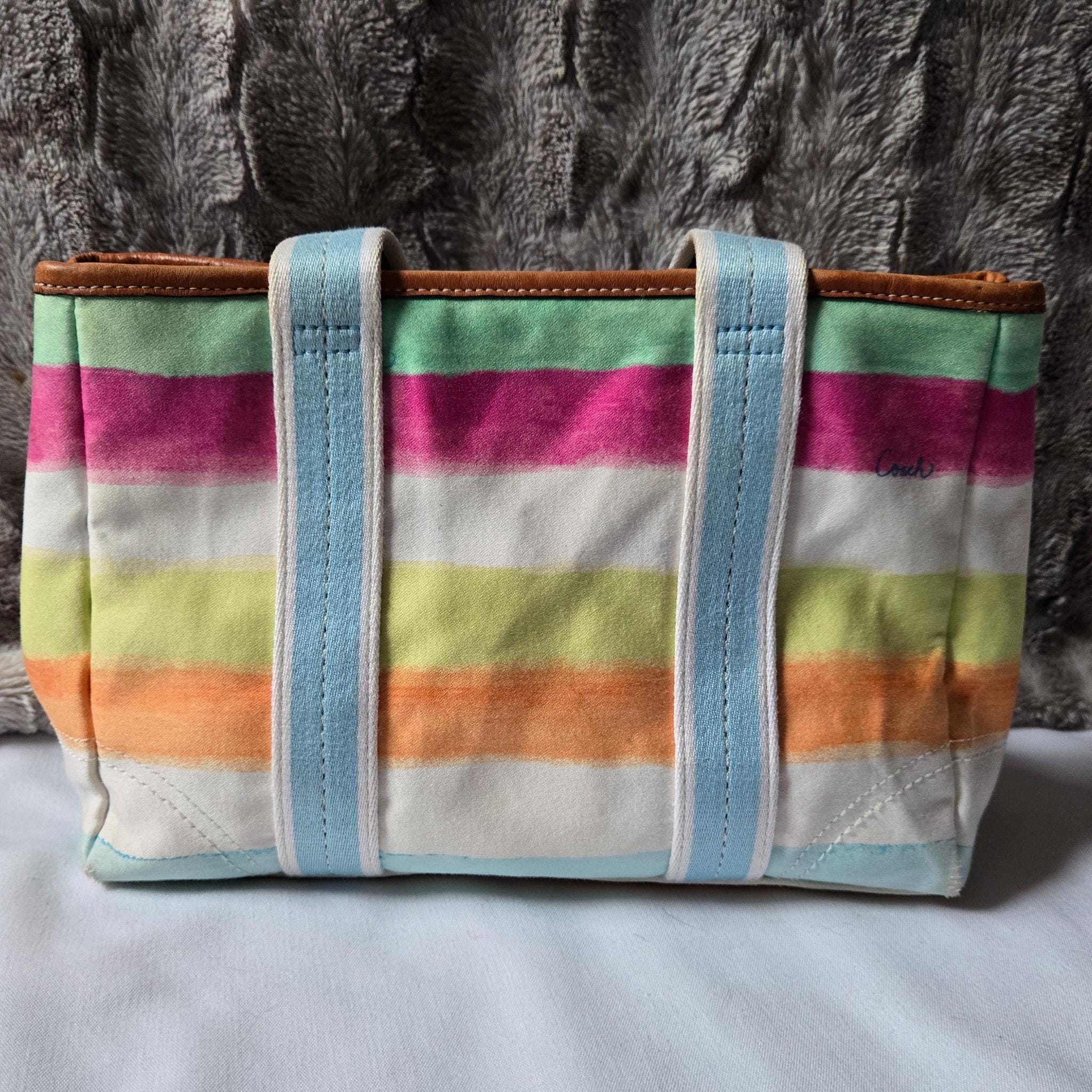 Y2K Vintage Coach Hampton Watercolor Rainbow Stripes Small Tote