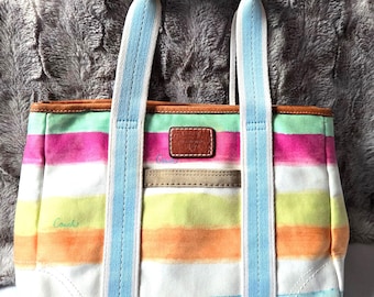 Y2K Vintage Coach Hampton Watercolor Rainbow Stripes Small Tote