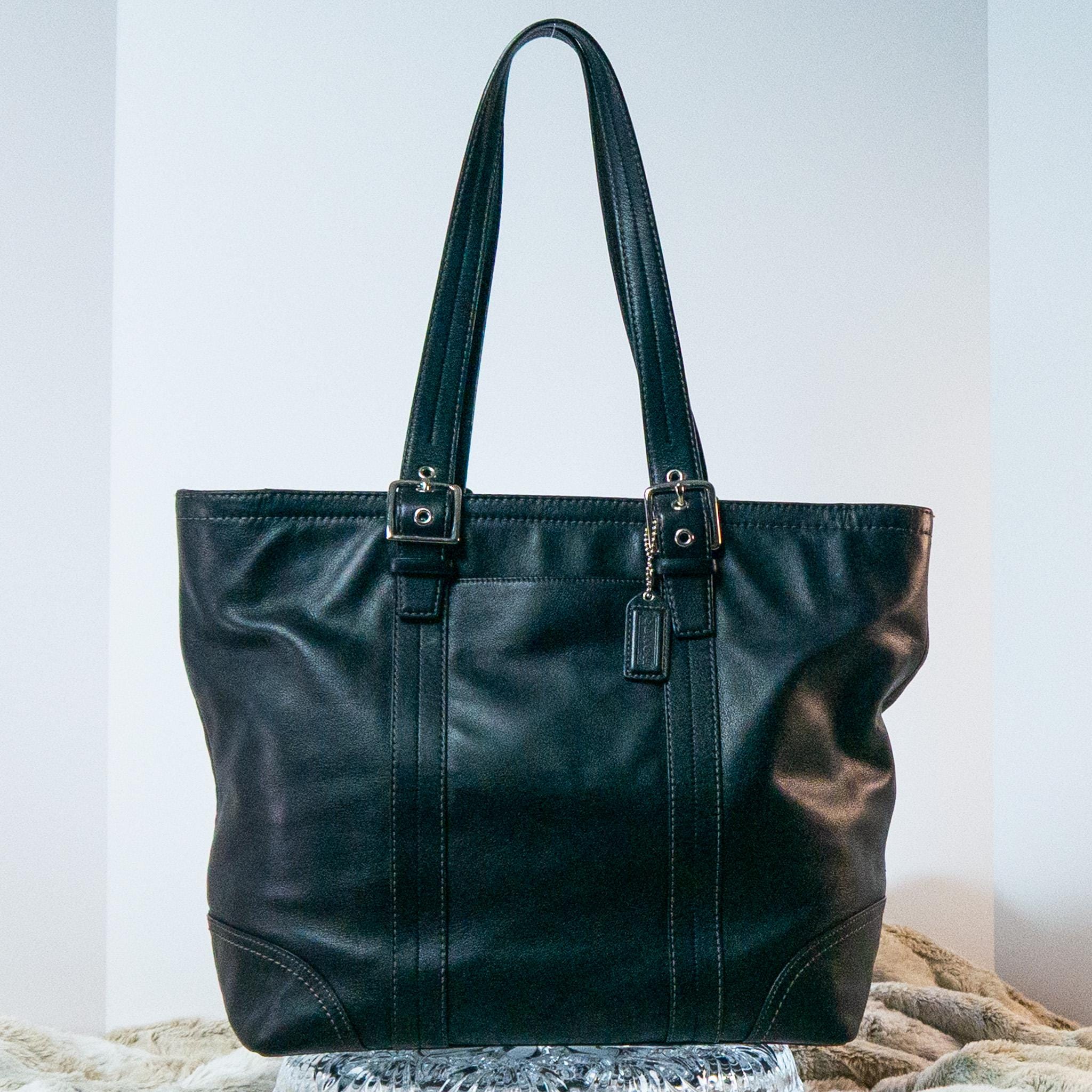 Vintage coach Hampton shoulder tote bag black leather 90